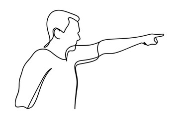 One Line Drawing Of A Man Pointing Minimalist Continuous Contour Style