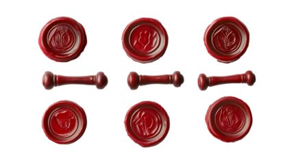 Pack Wax Seal Set in Different Poses Against Transparent Background for Vintage Designs, Luxury Stationery, or Official Branding