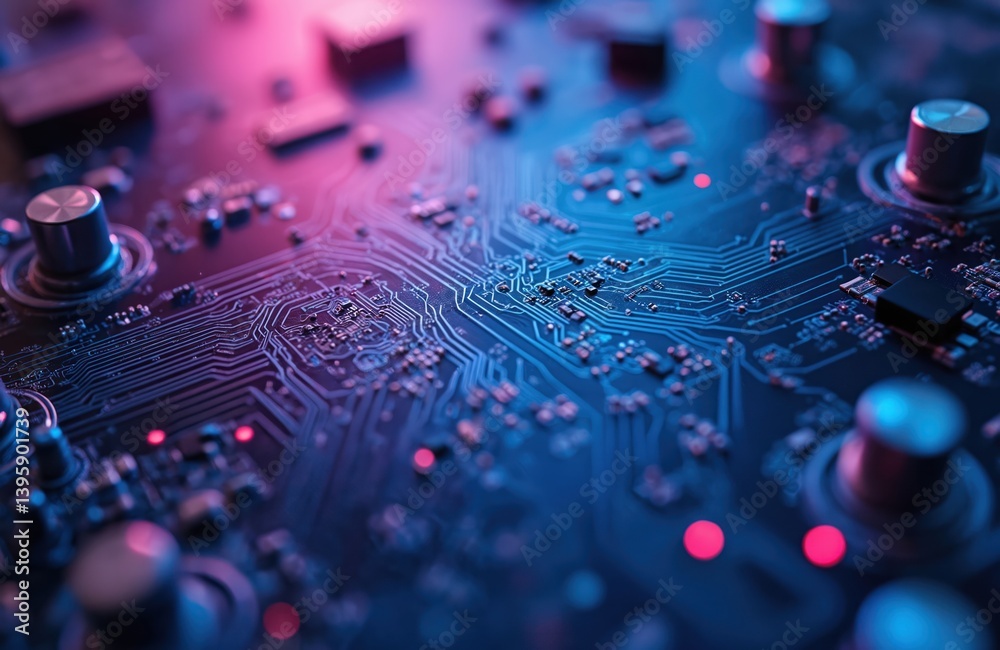 Leinwandbilder close-up of computer mainboard with circuit board details, electronic tech. printed circuit board wi