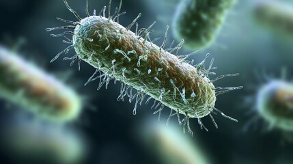 Fototapeta premium Close Up of Bacteria Cells with Flagella in a Microscopic View