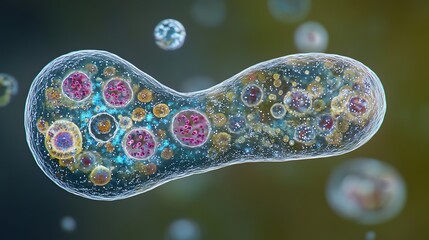 Amoeba Dividing Microscopic Illustration of a Cellular Organism for Scientific Study