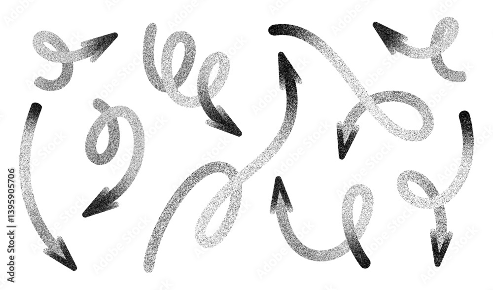 Wall mural set of arrows with a grainy texture, featuring dynamic loops, curls, and curves. ideal for creative 