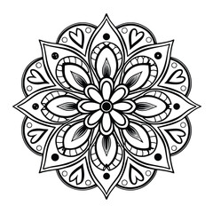 Black complex doodle mandala on a transparent background, for printable coloring.