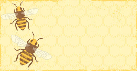 A set of honey bees and beehive, in a cut paper style with textures
