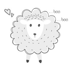 Cute Aesthetic Scribble Sheep Vector Illustration – Hand Drawn Style Animal Art
