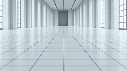 Fototapeta premium Minimalist Interior with Bright Light: A Clean, Open Space with Modern Design Elements and Tiled Floor.