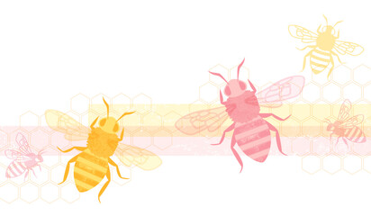 A set of spring patterned honey bees, in a cut paper style with textures
