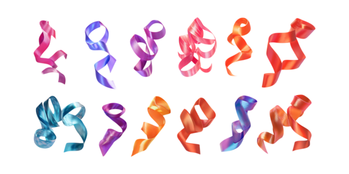 Pack Ribbon Sign Set in Different Poses Against Transparent Background for Graphic Design, Labels, or Festive Decoration