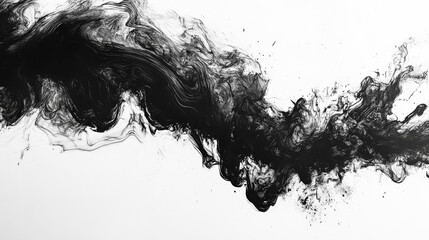 Abstract shape Ink splatter. Smoke black and white colors watercolor and ink cloud blot on white background