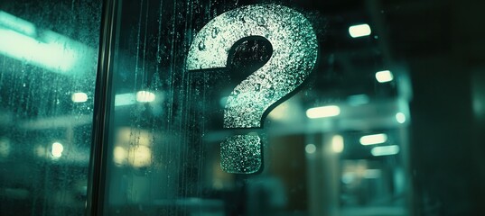 Frosted Glass Question Mark with Glowing Light - Modern Tech Design Concept for Posters