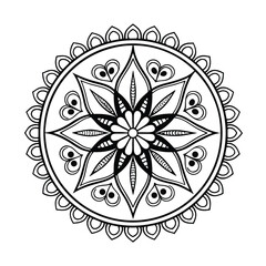 Black complex doodle mandala on a transparent background, for printable coloring.