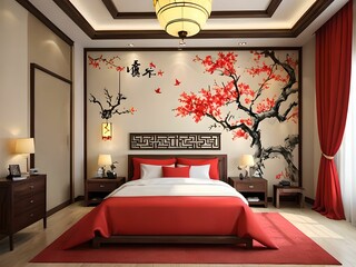 Wallpaper depicting a bedroom. A soothing and harmonious ensemble.