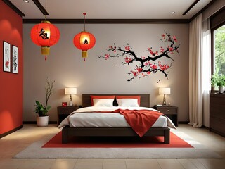 Wallpaper depicting a bedroom. A soothing and harmonious ensemble.