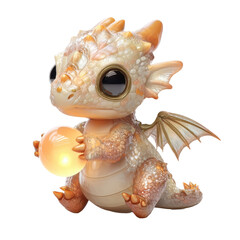 Obraz premium Golden Baby Dragon Holding Glowing Orb