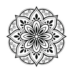 Black complex doodle mandala on a transparent background, for printable coloring.