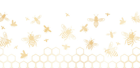A set of gold gradient honey bees rising from bottom
