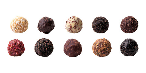 Pack Truffle Set in Different Poses on Transparent Background for Gourmet, Chocolate, and Culinary-Themed Designs