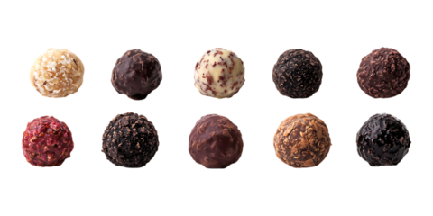 Pack Truffle Set in Different Poses on Transparent Background for Gourmet, Chocolate, and Culinary-Themed Designs