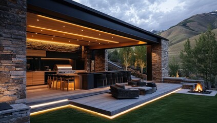 Fototapeta premium Luxury Outdoor Kitchen with Mountain View