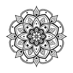 Black complex doodle mandala on a transparent background, for printable coloring.