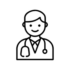 Vector icon of a doctor wearing a white coat and stethoscope