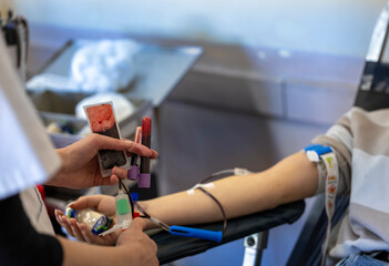 Blood donation process takes place in healthcare facility