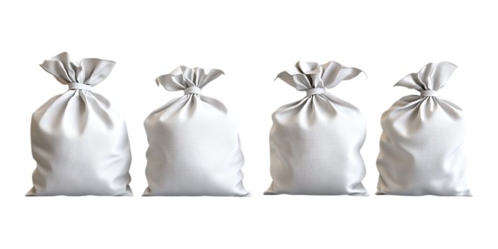 Pack Sandbag Set in Different Poses Against Transparent Background for Military Design, Construction Illustration, or Flood Protection Graphics