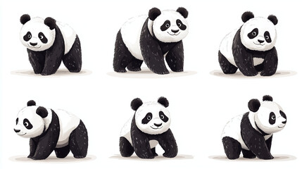 Cute panda collection isolated on white background. 
