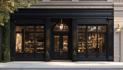 Elegant Black Luxury Boutique on a City Street