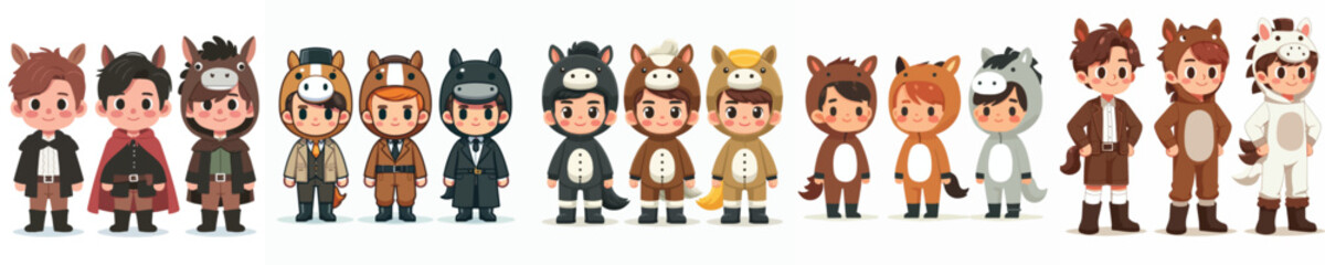 collection of cute and adorable boy vectors wearing horse costumes