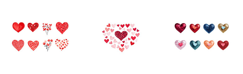 Watercolor hearts, diverse red designs, love icons, cut out transparent