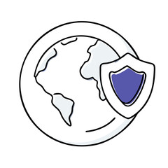 Fototapeta premium Earth with shield icon in flat style