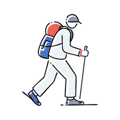 Fototapeta premium Hiker walking in flat eco travel illustration