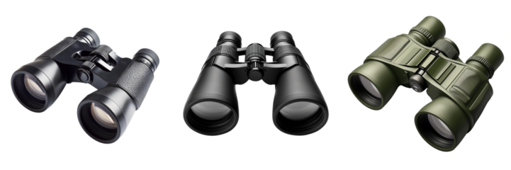 Set of A couple enjoying a starlit night while stargazing with DIOXIT 50x50 binoculars (green) on a camping trip in the wilderness on transparent png background. Ai generated