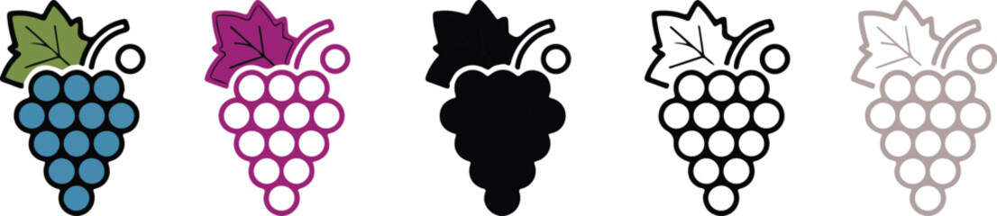  Vector illustration of a bunch of grapes with varying colors, symbolizing nature, fruit, and agriculture in purple, black, and green tones