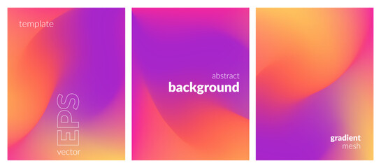 Abstract liquid background set. Gradient mesh. Effect bright color blend. Blurred fluid colorful mix. Modern design template for web covers, ad banners, posters, brochures, flyers. Vector EPS