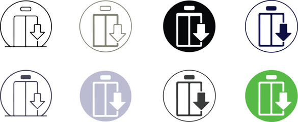  Vector illustration of a downward elevator icon with various color variations, symbolizing transport, vertical movement, and accessibility in modern designs