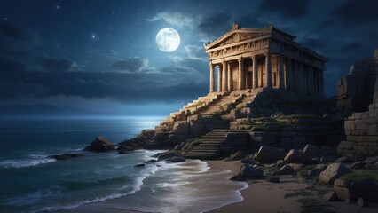 An Ancient and Mystical Scene by the Beach