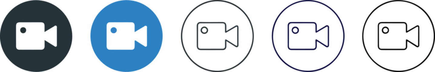  Vector illustration of a camera icon with multiple color variations, symbolizing video recording, media, and multimedia content creation