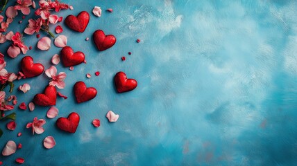 Romantic floral heart decor on blue for special occasions