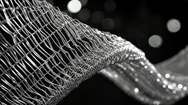Metal mesh design on a black background.