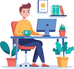 Fototapeta premium Remote worker on desk with coffee