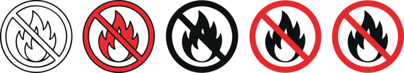  No Fire Symbol Variations Black White Red Icon Set