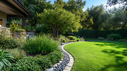 Garden in a House with tall trees and greenery
