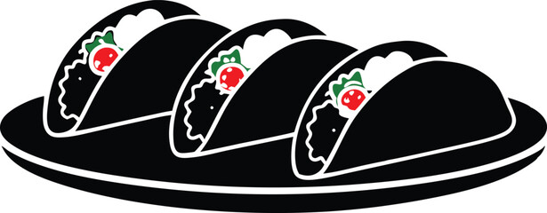 Fototapeta premium Tacos on a Plate Illustration silhouette black Vector Art for Mexican Food Concepts
