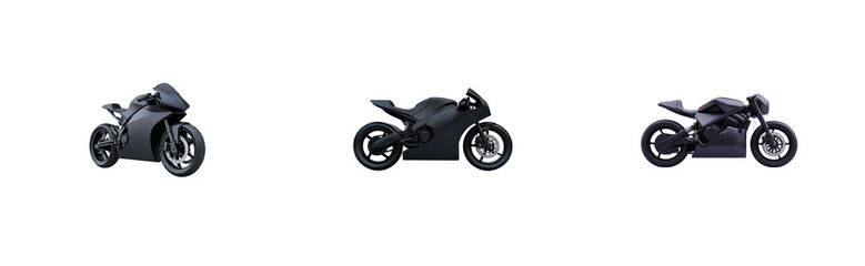 Sleek Motorcycles in Matte Black Aesthetic, Futuristic Designs, cut out transparent
