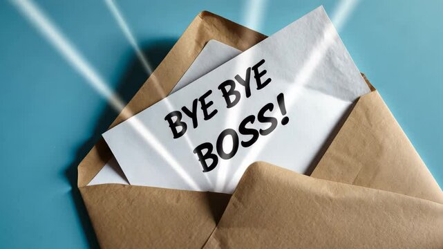 Office document enclosed in an envelope with handwritten notes, the idea of job resignation, farewell note to the supervisor before leaving corporate employment.
