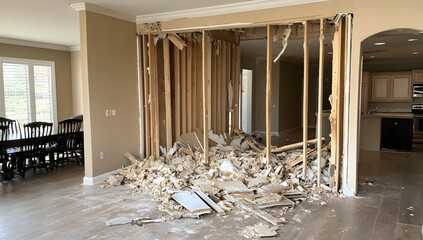 Interior Home Renovation Project - Demolishing a Wall in a Spacious Dining Area for Kitchen Expansion