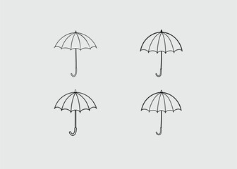 Fototapeta premium Four Simple Line Art Umbrellas Against a Light Gray Background