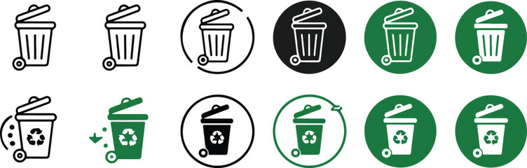  Recycling Bin Icon Set - Eco-Friendly Waste Disposal Concept